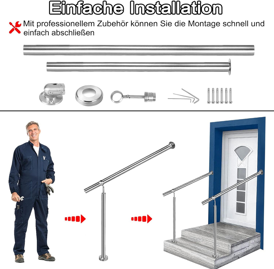 NAIZY Handlauf Edelstahl 180x90cm Treppengeländer Aussen-Innen Eingangsgeländer für Treppen Wand Gel