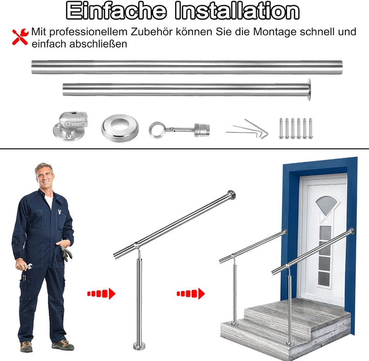 NAIZY Handlauf Edelstahl 180x90cm Treppengeländer Aussen-Innen Eingangsgeländer für Treppen Wand Gel