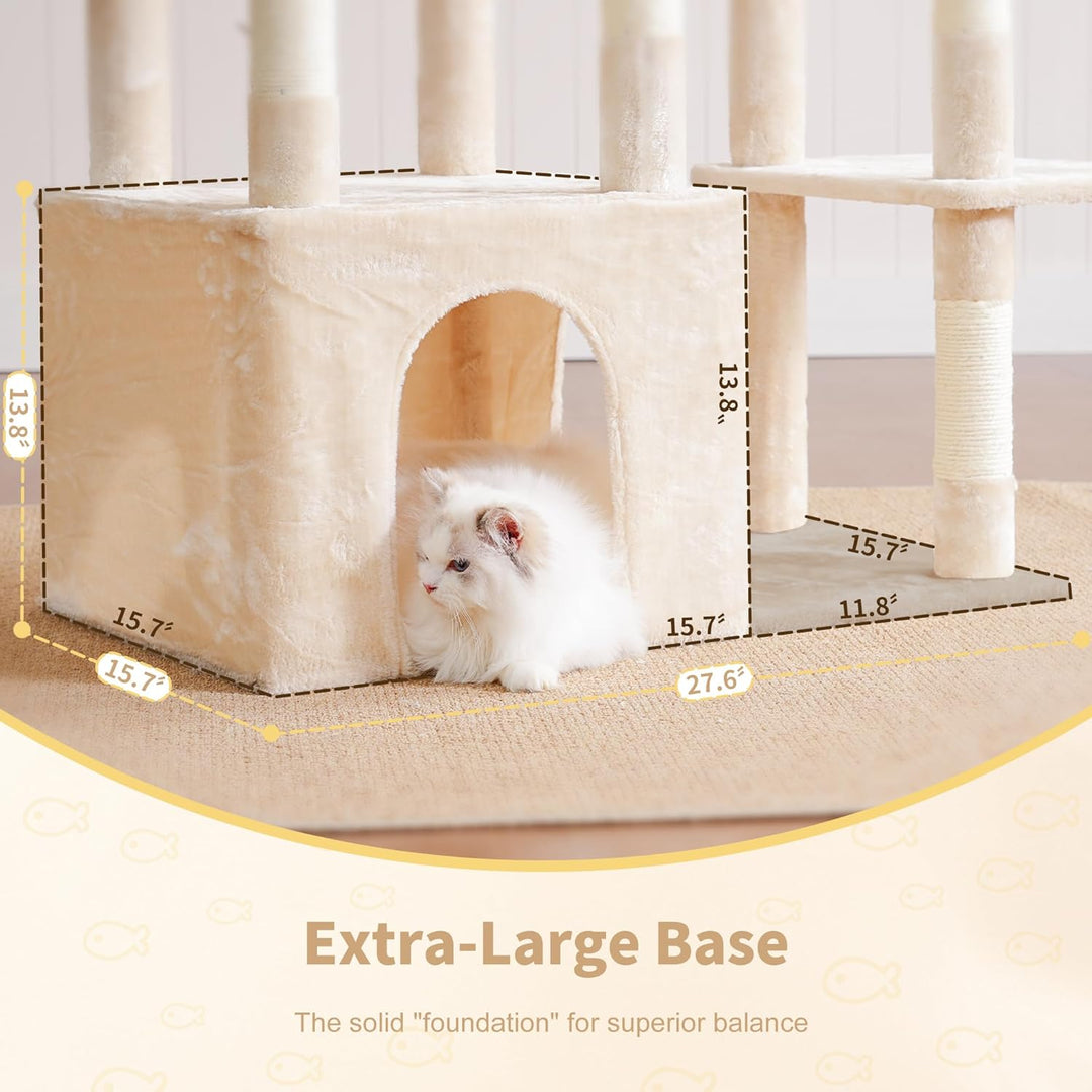Heybly Kratzbaum 120cm - Grosser Katzenbaum für Erwachsene Katzen mit XL-Basis, Katzenwohnung mit Me