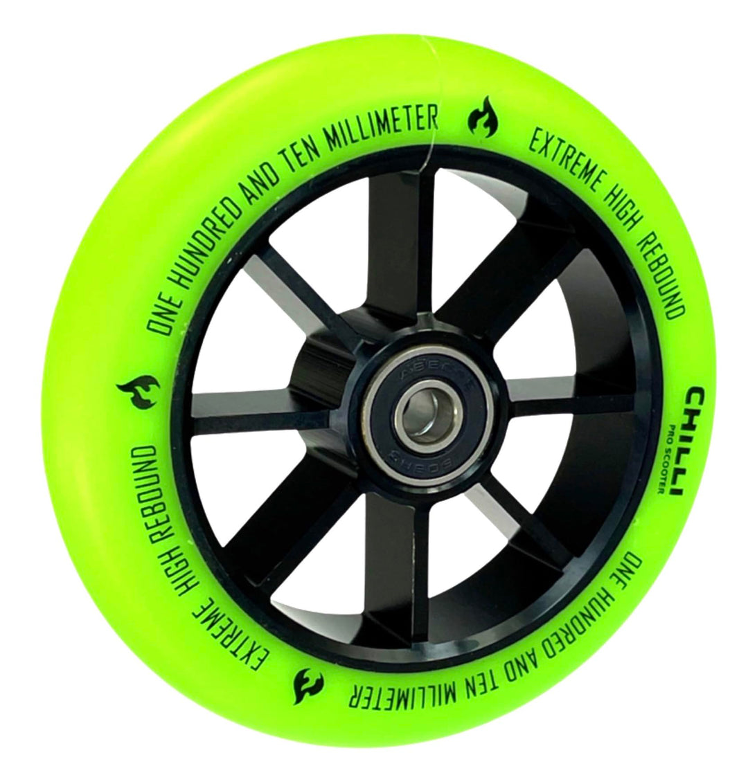Chilli Pro Stunt-Scooter Spoked Base Rolle 110mm Schwarz/PU Grün 110mm Base Grün, 110mm Base Grü