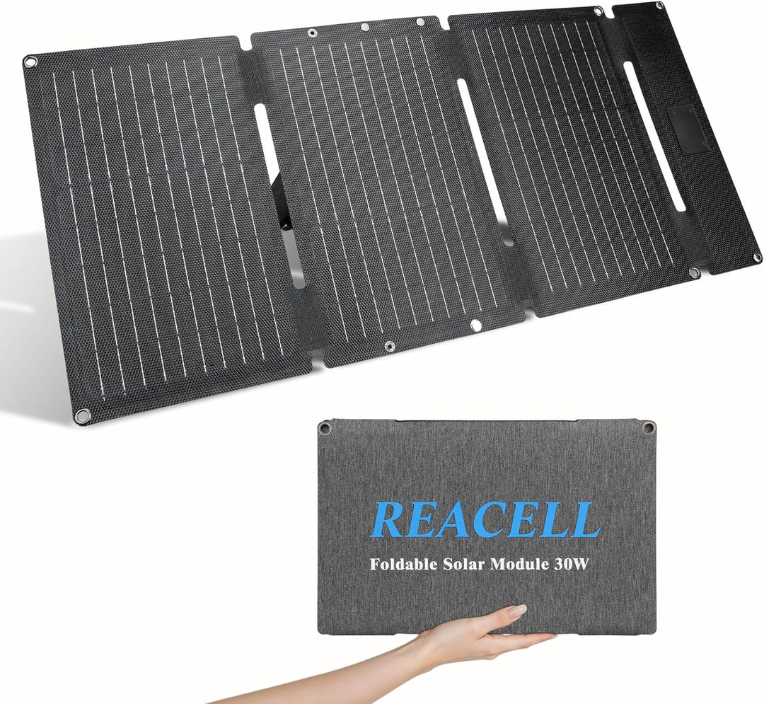 30W Tragbares Solar-Ladegerät mit 2 Ports(USB-C/USB-A), IP65 Wasserdicht, Solarpanel Faltbar Camping