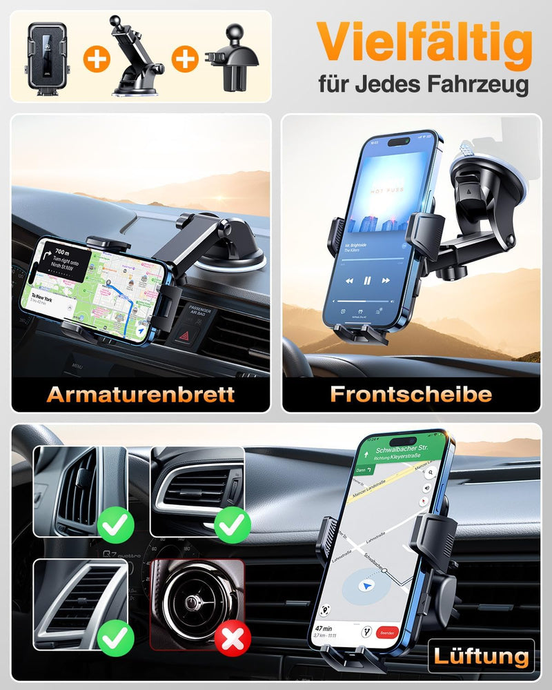 VANMASS Handyhalterung Auto [2022 Upgrade Saugkraft] Handy Halterung Auto Lüftung & Saugnapf Univers