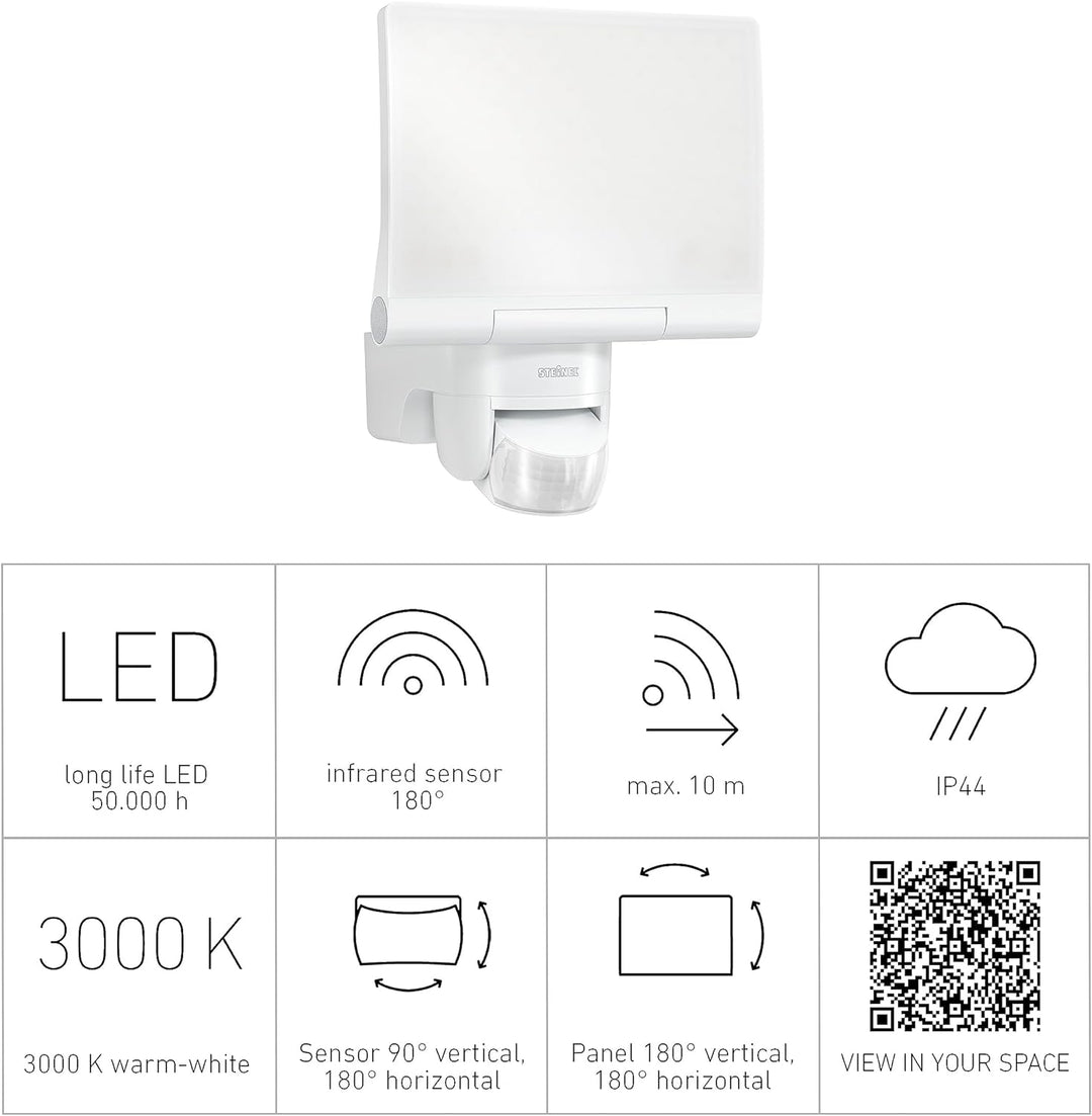 Steinel LED-Strahler XLED Home 2 S weiss, Flutlicht, voll schwenkbar, 13,7 W, 180° Mit Bewegungsmeld