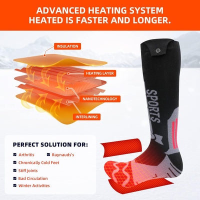 ZONSUSE Beheizte Socken, Wiederaufladbar, 5000 mAh Akku, App-Fernbedienung, Winter Warme Socken mit
