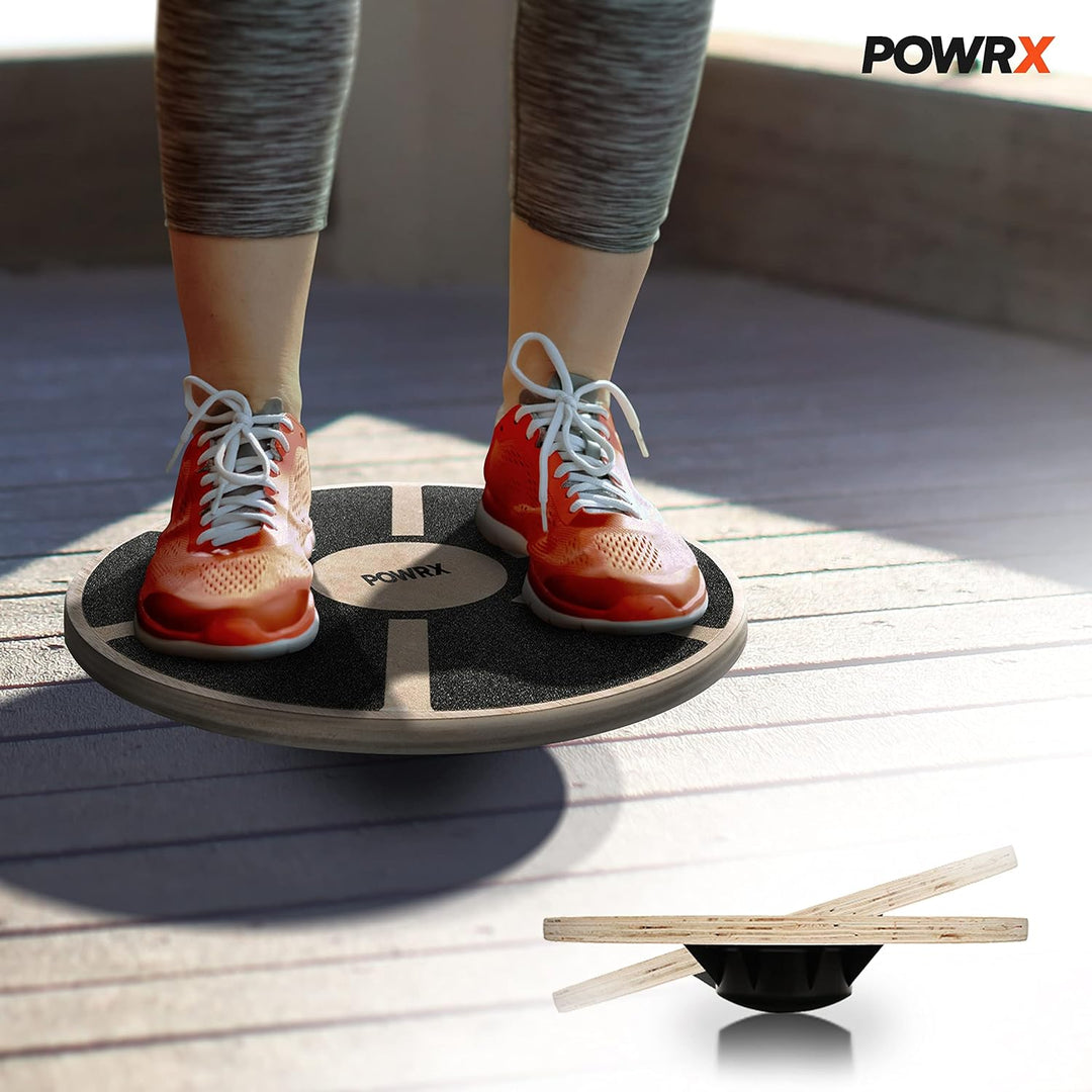 POWRX Balance Board aus Holz - Gleichgewichtstrainer | Bewegungskreisel für Physiotherapie inkl. Wor