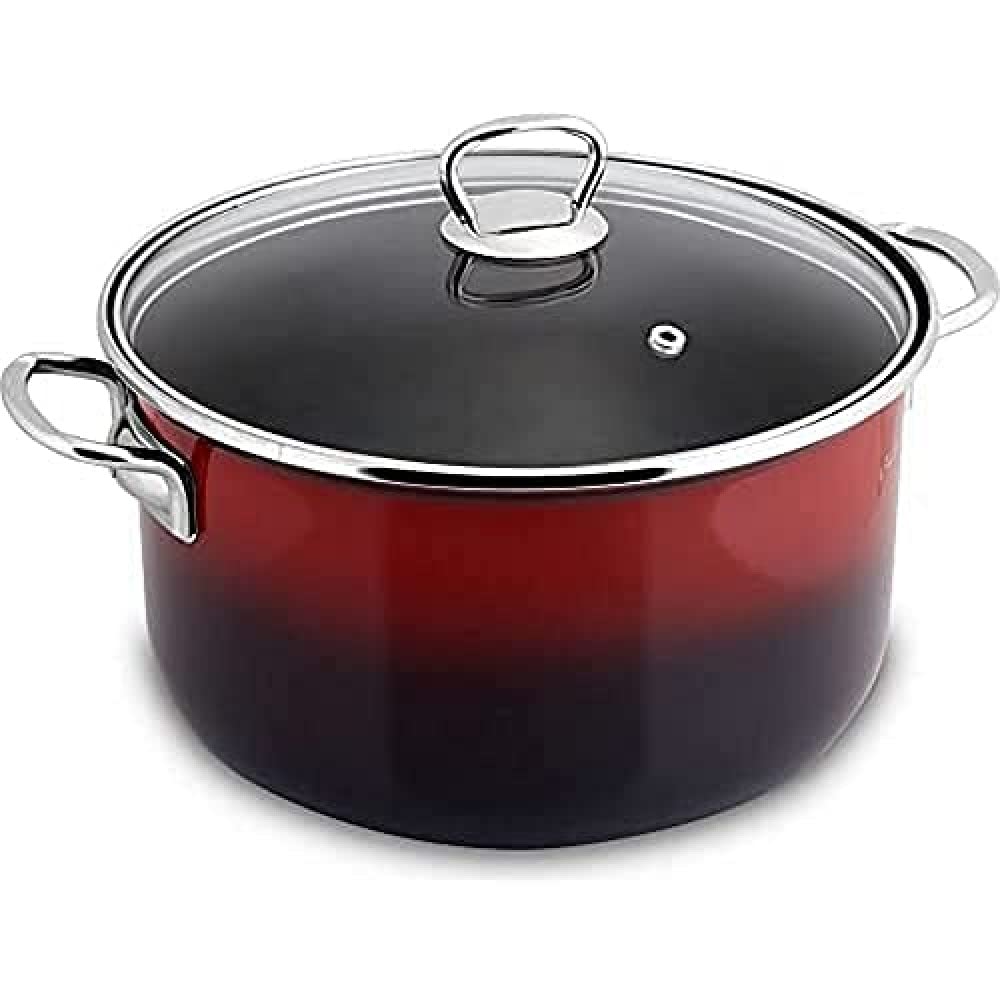 Email Stieltopf mit Deckel, 22 cm Durchmesser, 4,3 l, Rot/Schwarz