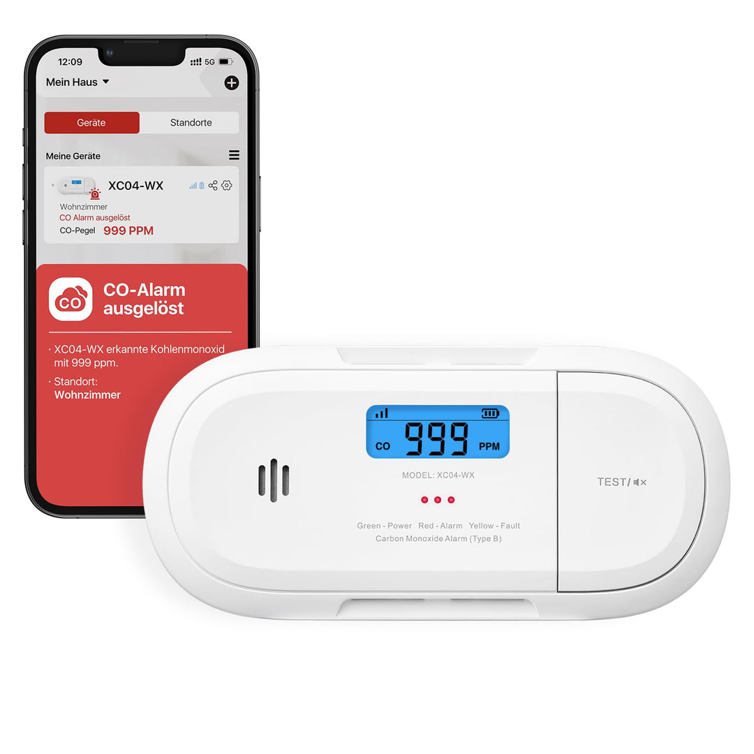 X-Sense Smart-Kohlenmonoxidmelder, WLAN-Kohlenmonoxidmelder, Echtzeit-Push-Benachrichtigungen über X