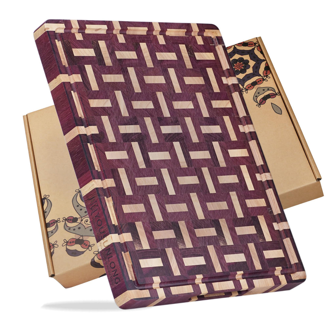 YOUSUNLONG End Grain Schneidebrett - 50 L x 40 B cm Schneidbrett aus Purple Heart Holz - 3,8 cm dick