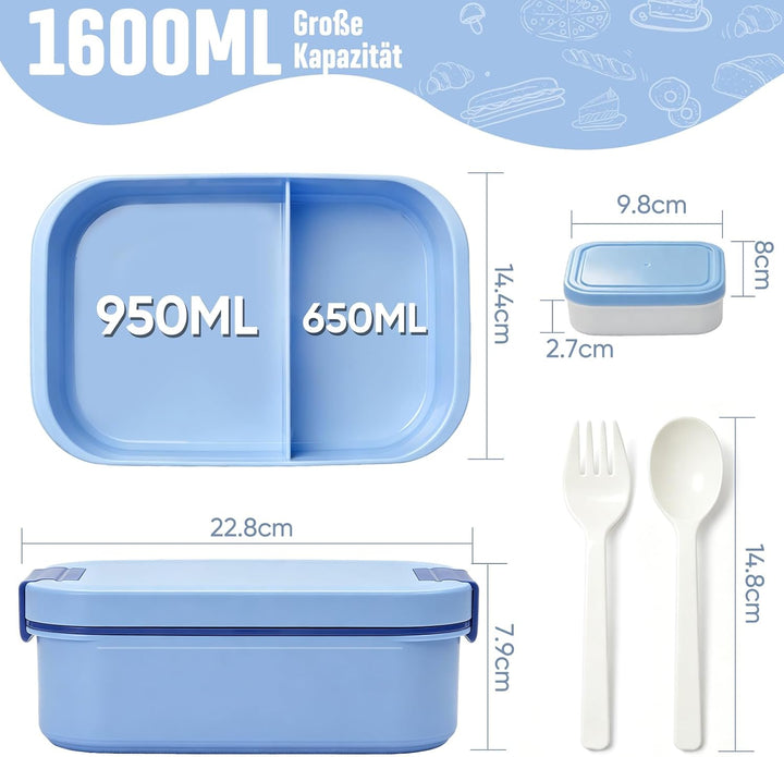 BIBURY Brotdose für Kinder und Erwachsene Mit Fächern, 1960 ML BPA-Frei, Auslaufsicher Lunchbox, Ben