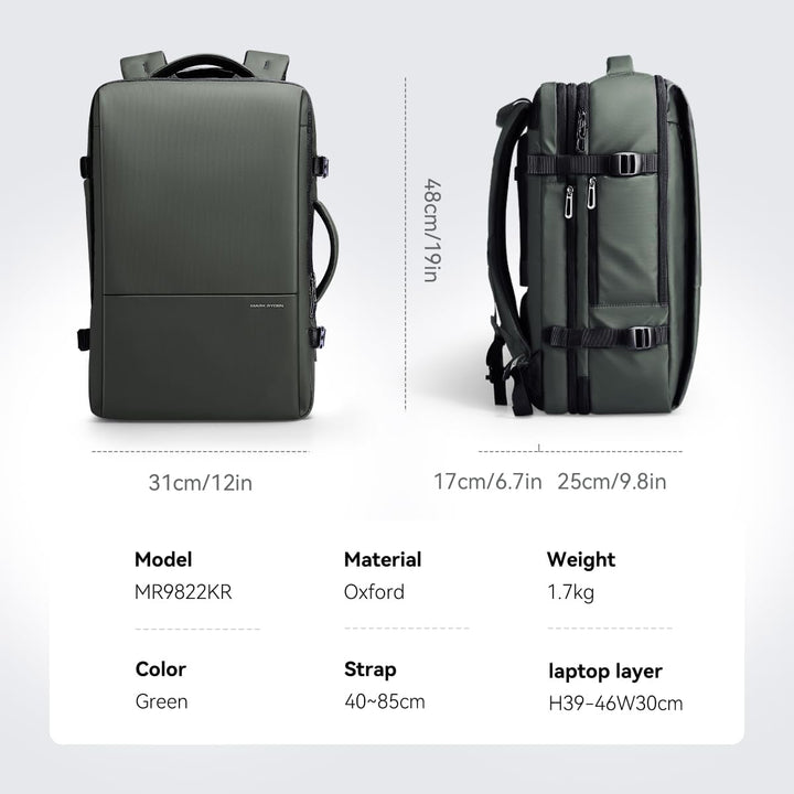 MARK RYDEN 30-45L Geschäftsreiserucksack, Erweiterte Umhängetasche, multifunktionaler Nass- und Troc