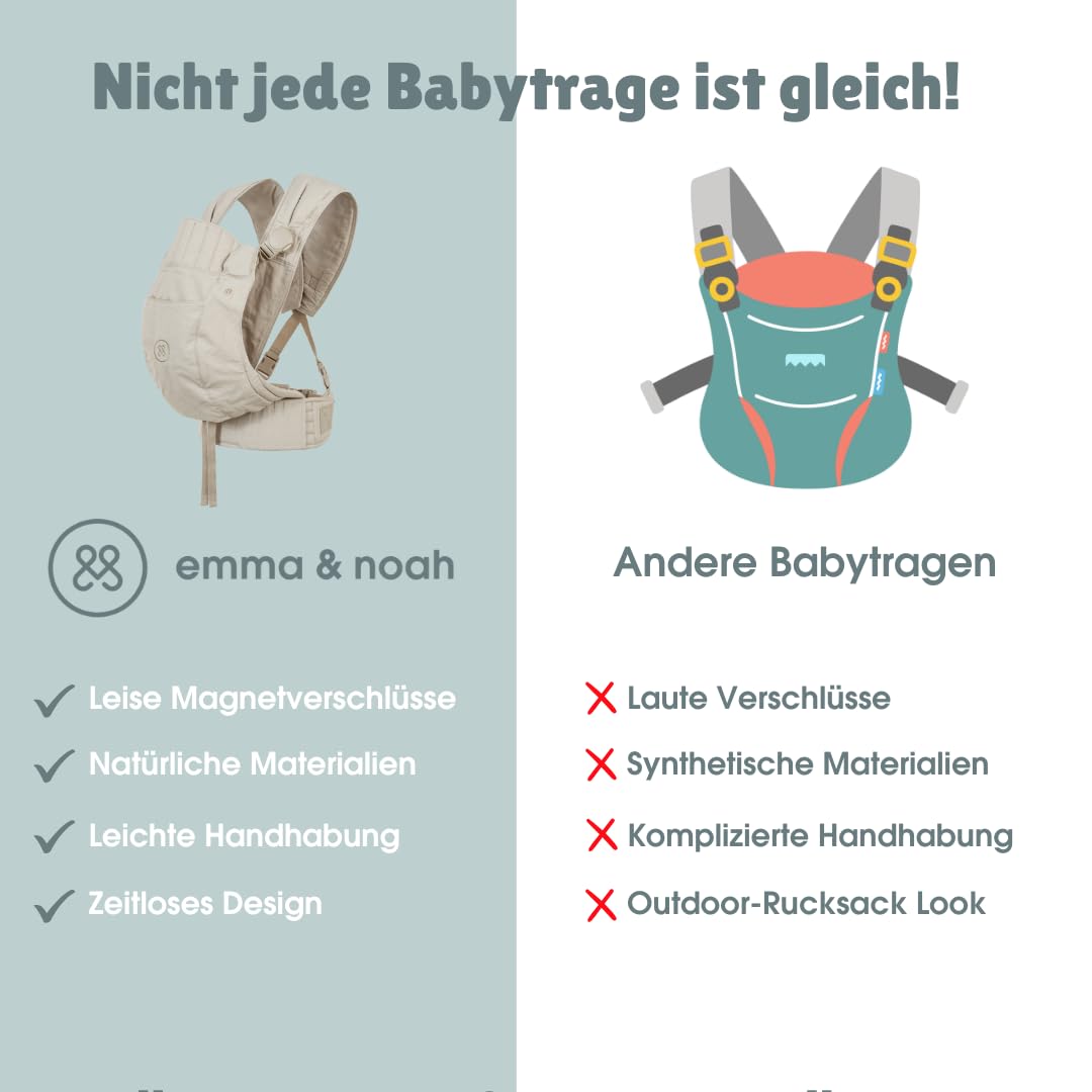 emma & noah Premium Babytrage – mitwachsend 3,5–15kg, ergonomisch, leise Magnetverschlüsse, gepolste