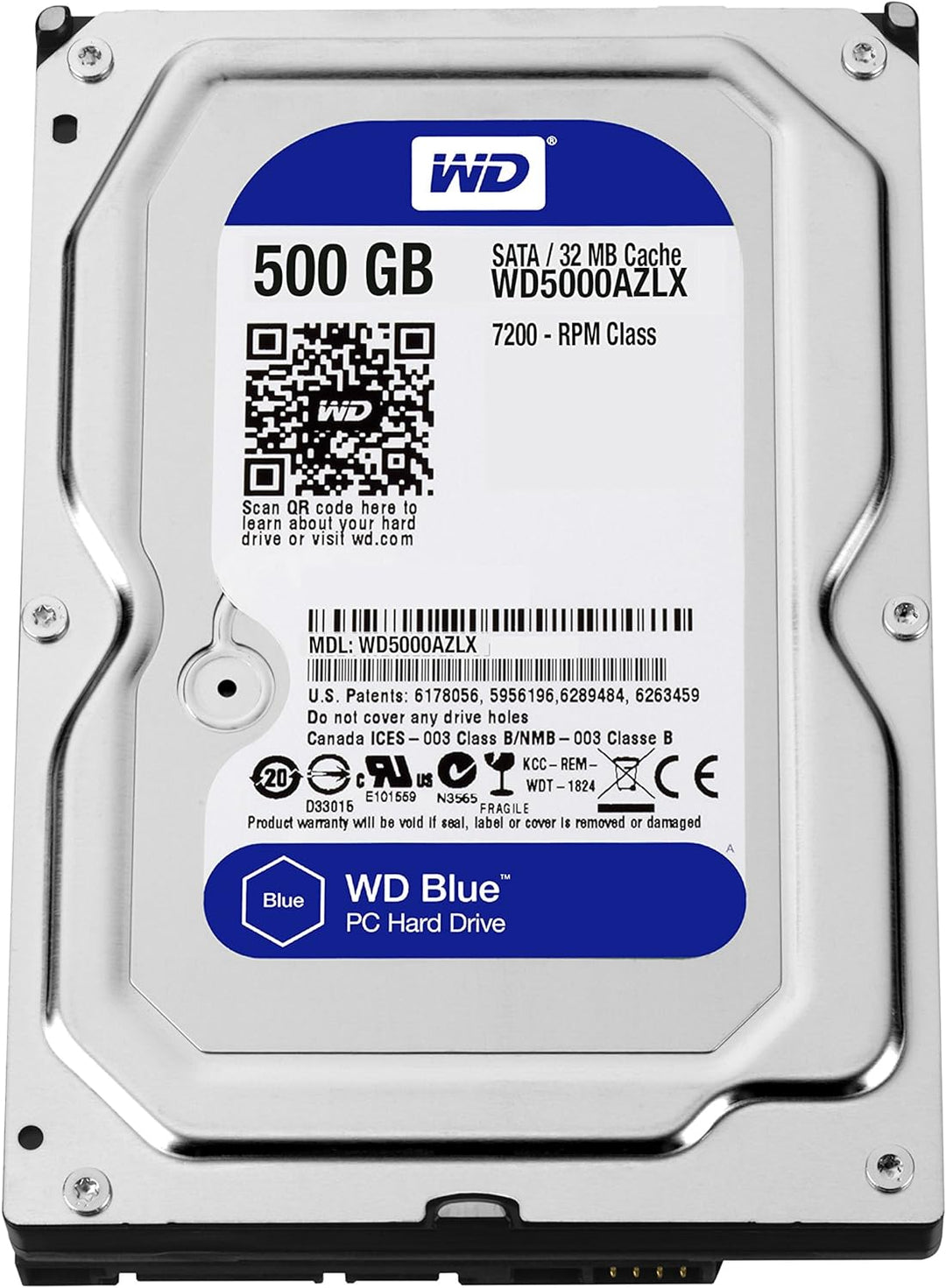 Western Digital WD Blue 500GB SATA 6GB/S HDD Internal 8, 9cm 3, 5Zoll Serial ATA 32MB Cache 7200 RPM