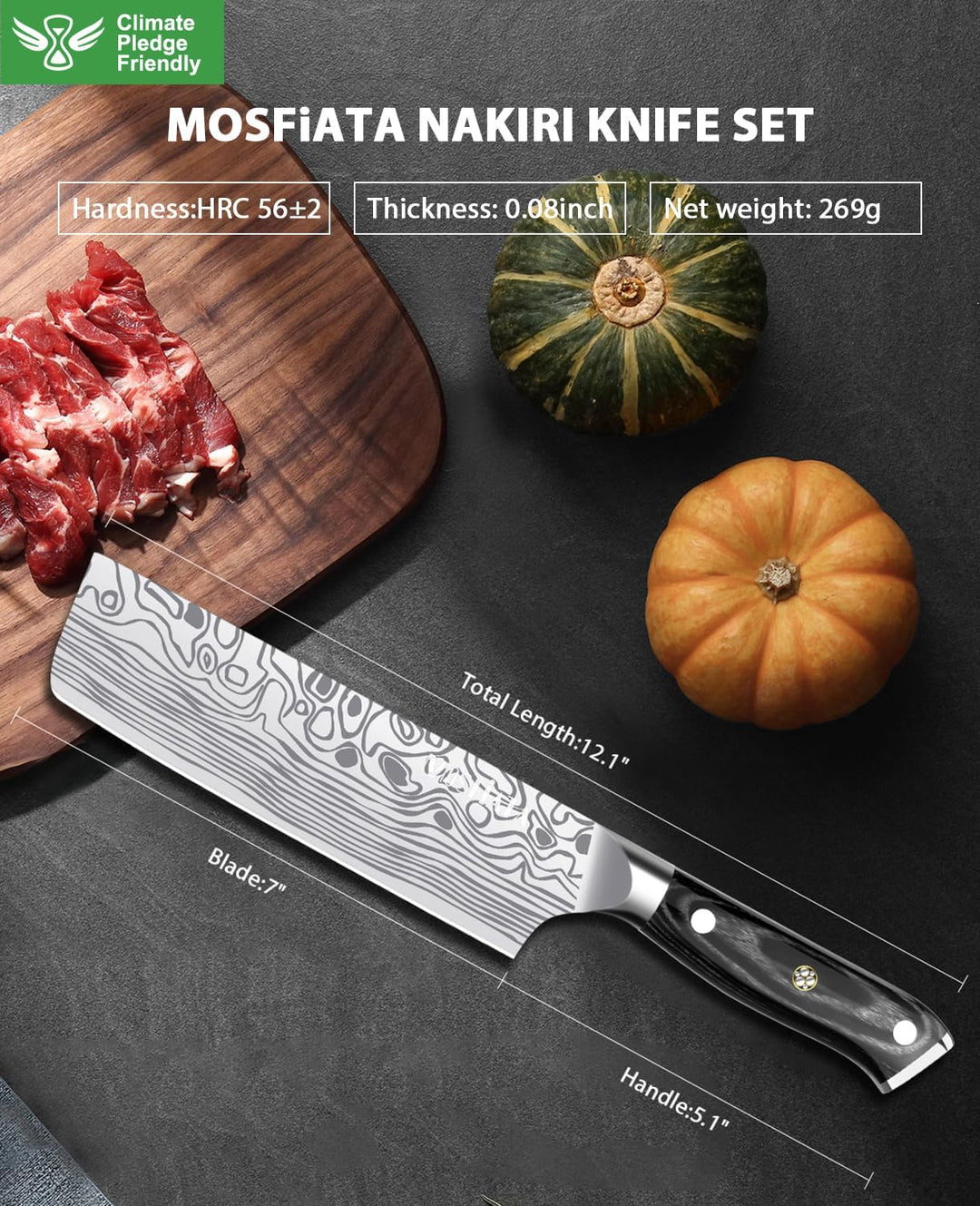 MOSFiATA Nakiri Messer Kochmesser,Küchenmesser Mehrzweck Fleischmesser ,mit Fingerschutz und Klingen