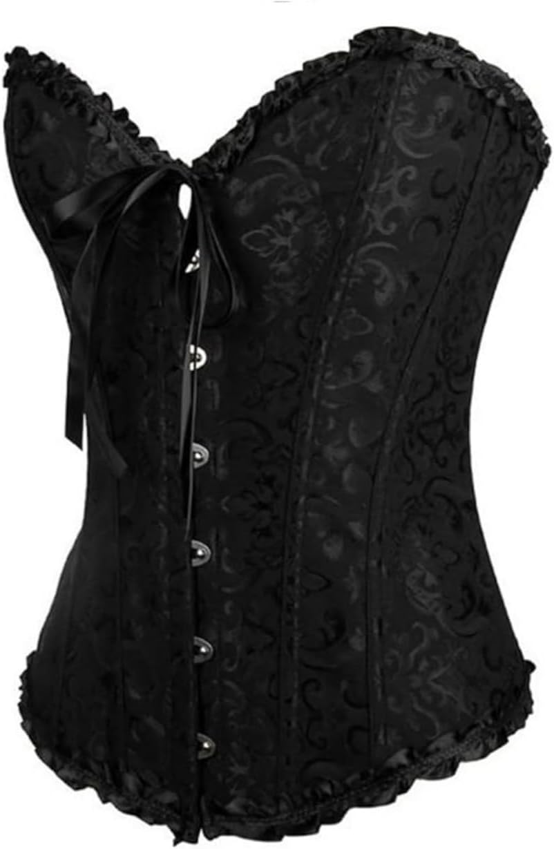 Damen Korsett Bauchweg Vollbrust Corsage Top Gothic Burlesque Schnüren Bustier Schwarz XXL, Schwarz