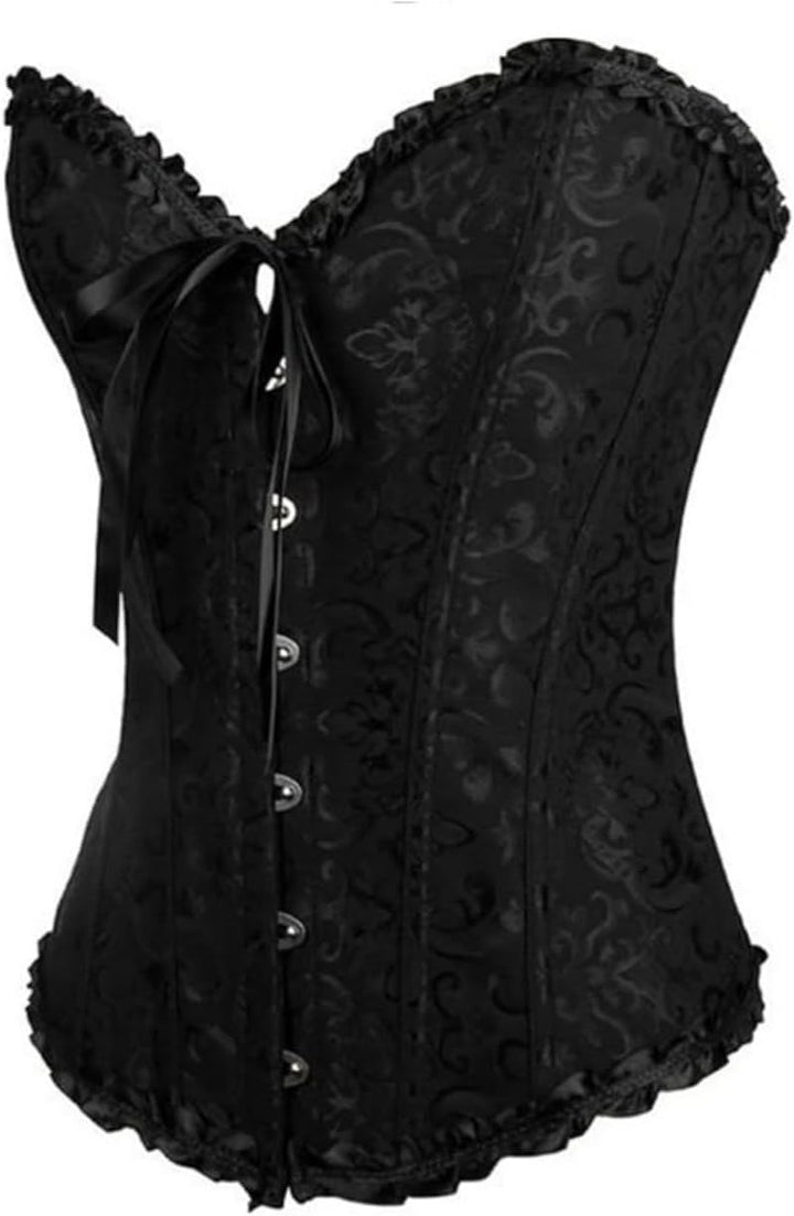 Damen Korsett Bauchweg Vollbrust Corsage Top Gothic Burlesque Schnüren Bustier Schwarz XXL, Schwarz