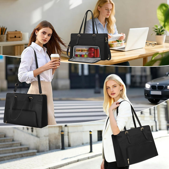 RAINSMORE Arbeitstasche Damen mit Isolierted Kühlfach Shopper Damen Schwarz, Schwarz