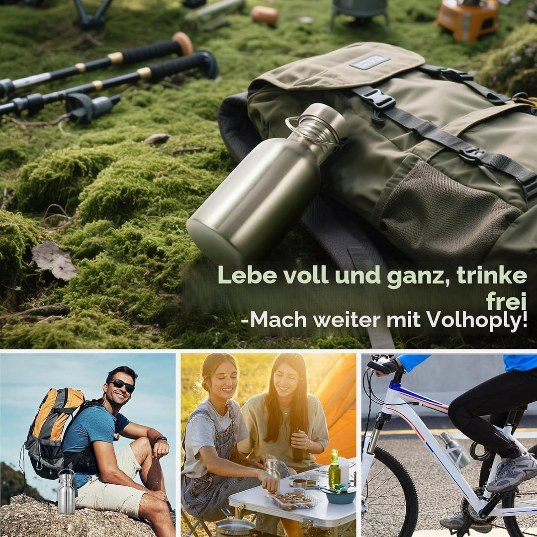 Volhoply 380ml nicht isolierte einwandige Wasserflasche 4 Packung, Edelstahl wiederverwendbare Wasse