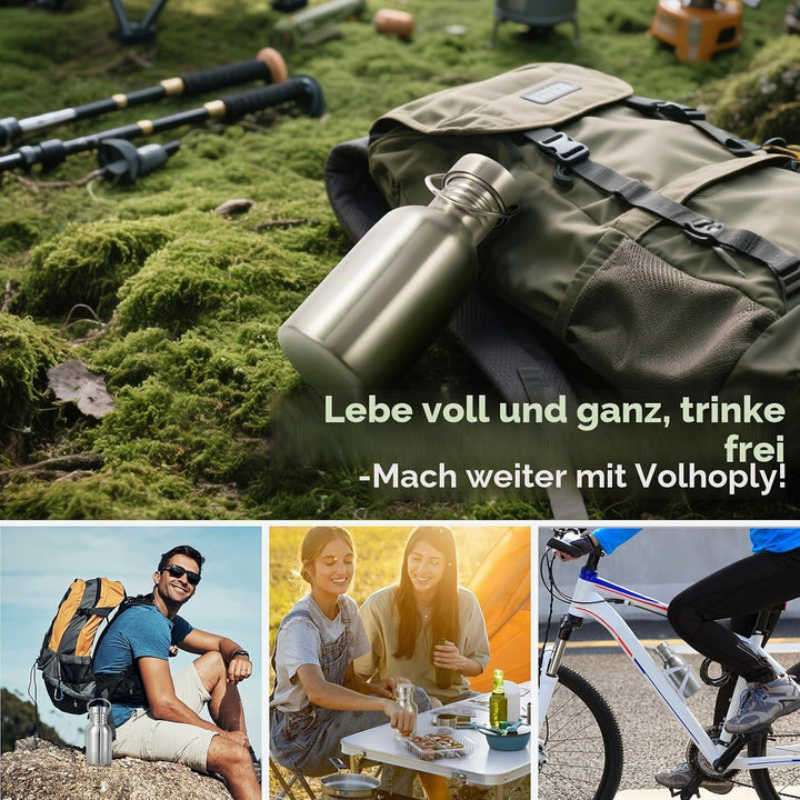 Volhoply 380ml nicht isolierte einwandige Wasserflasche 4 Packung, Edelstahl wiederverwendbare Wasse
