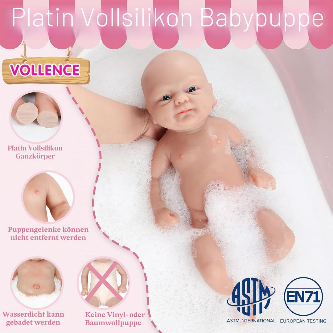 Vollence 36 cm Vollsilikon-Wiedergeborene Babypuppen, lebensechte Neugeborene Platin-Silikon-Babypup