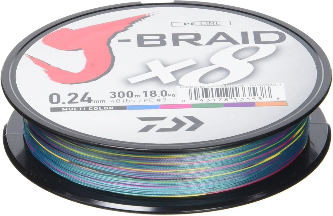 Daiwa J-Braid 8 Braid 300m multicolour - geflochtene Angelschnur 0.240 mm, 0.240 mm