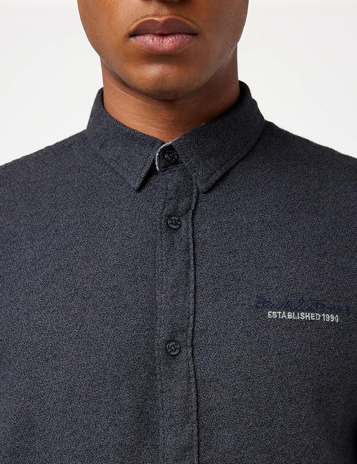 JACK & JONES Herren Jcoberg Shirt Ls Hemd L Black/Detail:melange, L Black/Detail:melange