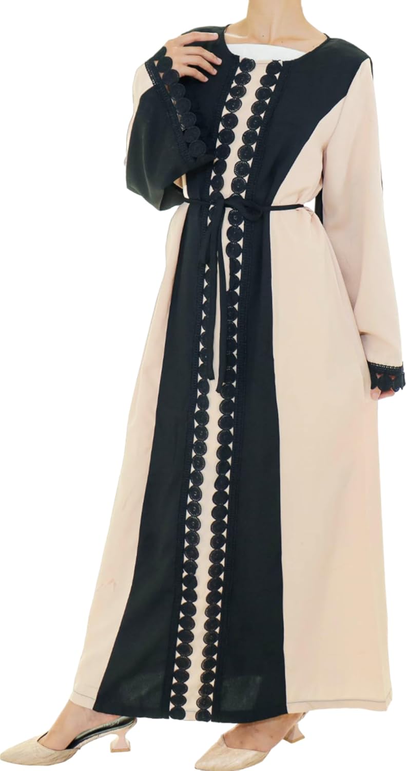 Musuly Djellaba für Damen 36 Beige und Schwarz, 36 Beige und Schwarz