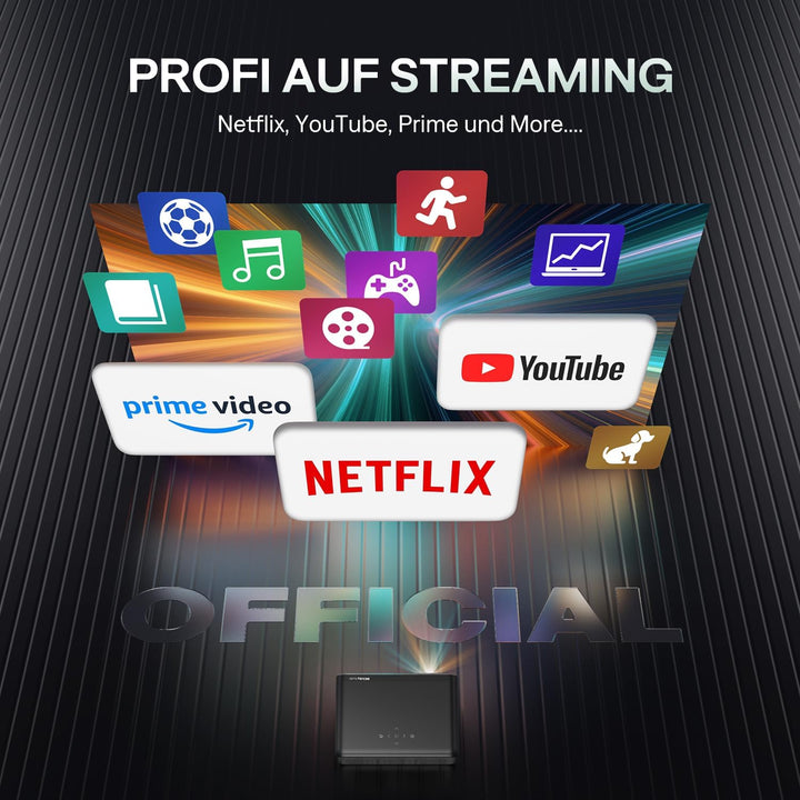 Aurzen Smart Beamer mit DoIby Audio ＆ 4K Unterstützung, Projektor Full HD 1080P, Autofokus ＆ Trapezk