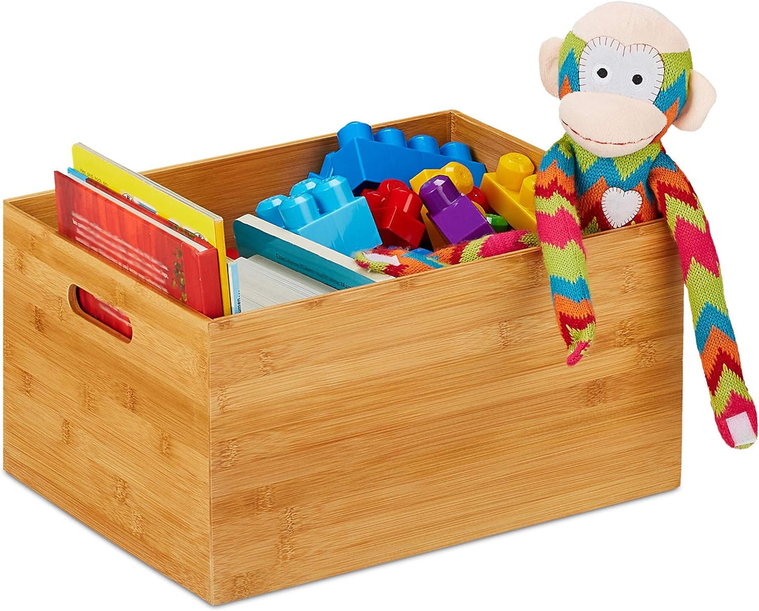 Relaxdays Aufbewahrungskiste Bambus, stabil, offen, Ordnungsbox ohne Deckel, HBT: 21 x 40 x 30 cm, B