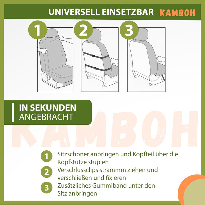 Kamboh® - Universal Autositzschoner für Vordersitze Baumwolle (grau) - Sitzschoner &amp; Schonbezug für