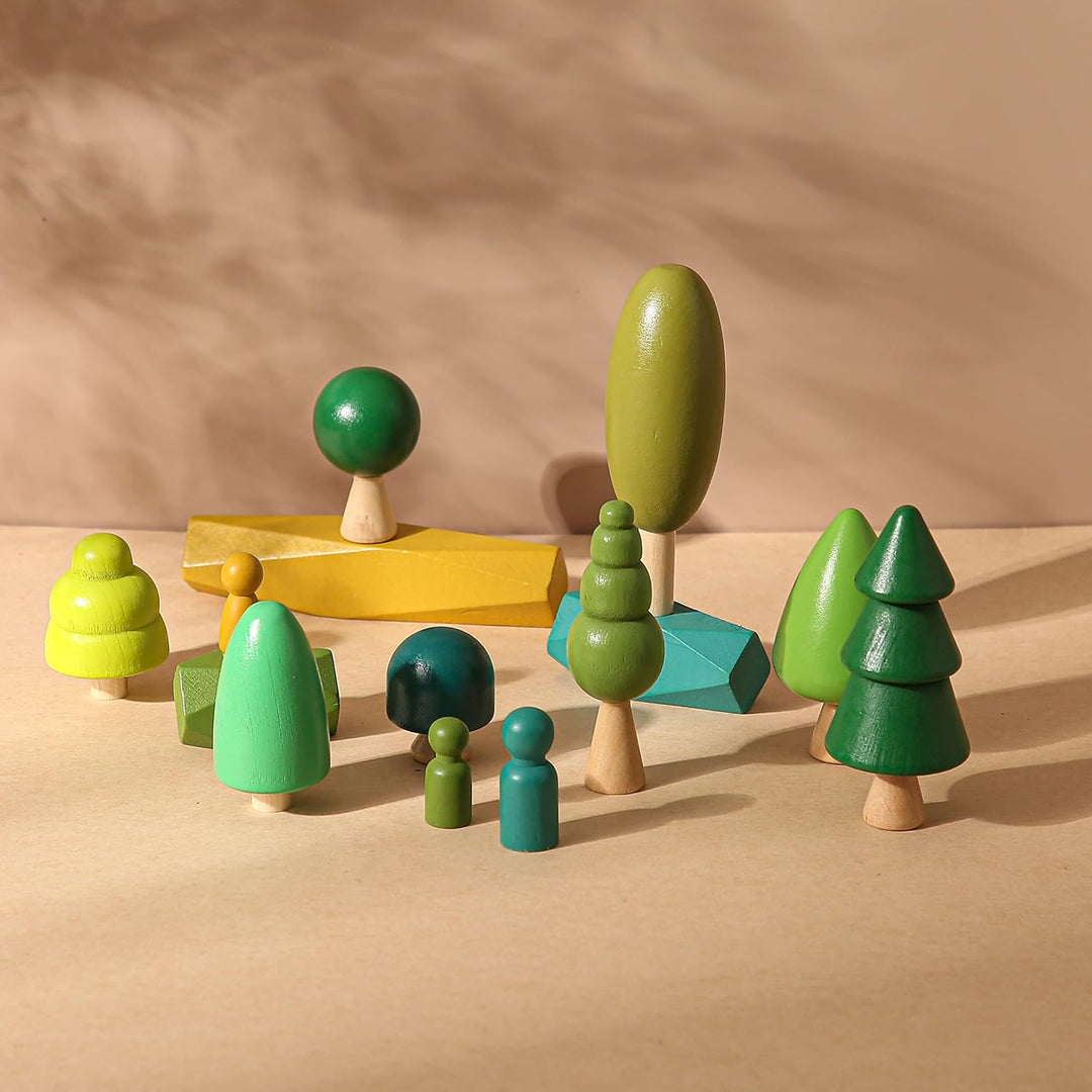 14 PCS Holzspielzeug - Holz Baum Deko Montessori Spielzeug, Verschiedene Grössen Bäume Wald Rustikal