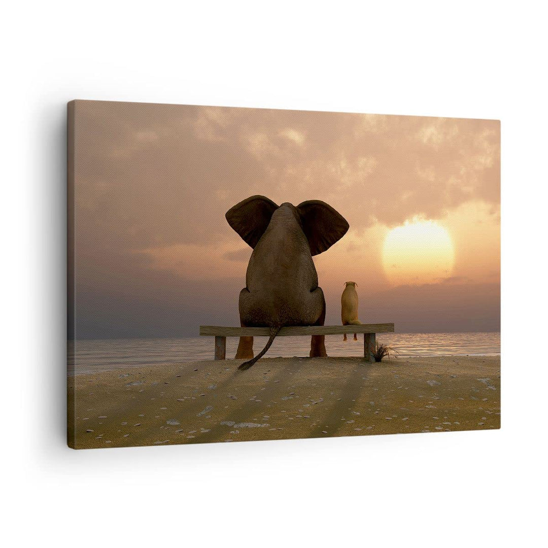 Bilder auf Leinwand Elefant Ufer Meer Leinwandbild mit Rahmen 70x50cm Wandbilder Dekoration Wohnzimm