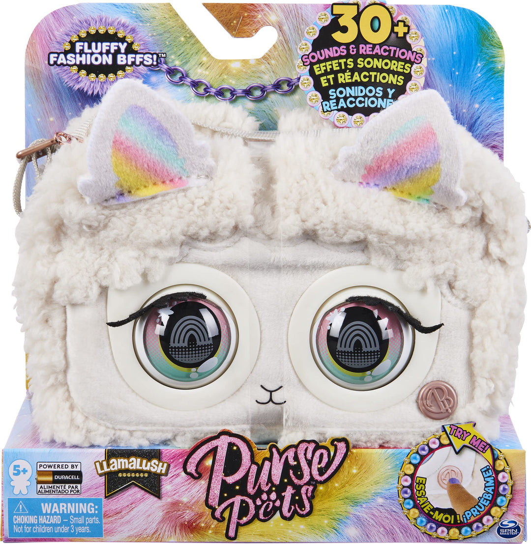 Purse Pets Flauschi Lama Tasche - Wird mit mehr als 30 interaktiven Geräuschen, Augenblinzeln und Mu