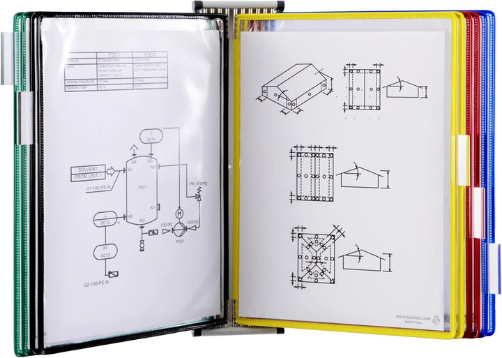 Djois 414109 - Wandmontiertes Metall-Präsentationssystem Tarifold, A4, 10 Taschen, Sortiert, 1 Stück