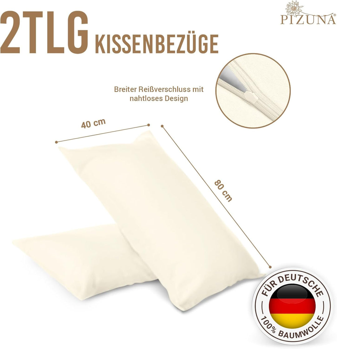 Pizuna Luxuriöser Soft-Satin 2er Pack Kissenbezug 40 x 80 cm Neu Elfenbein, 800 Fadenzahl Baumwolle