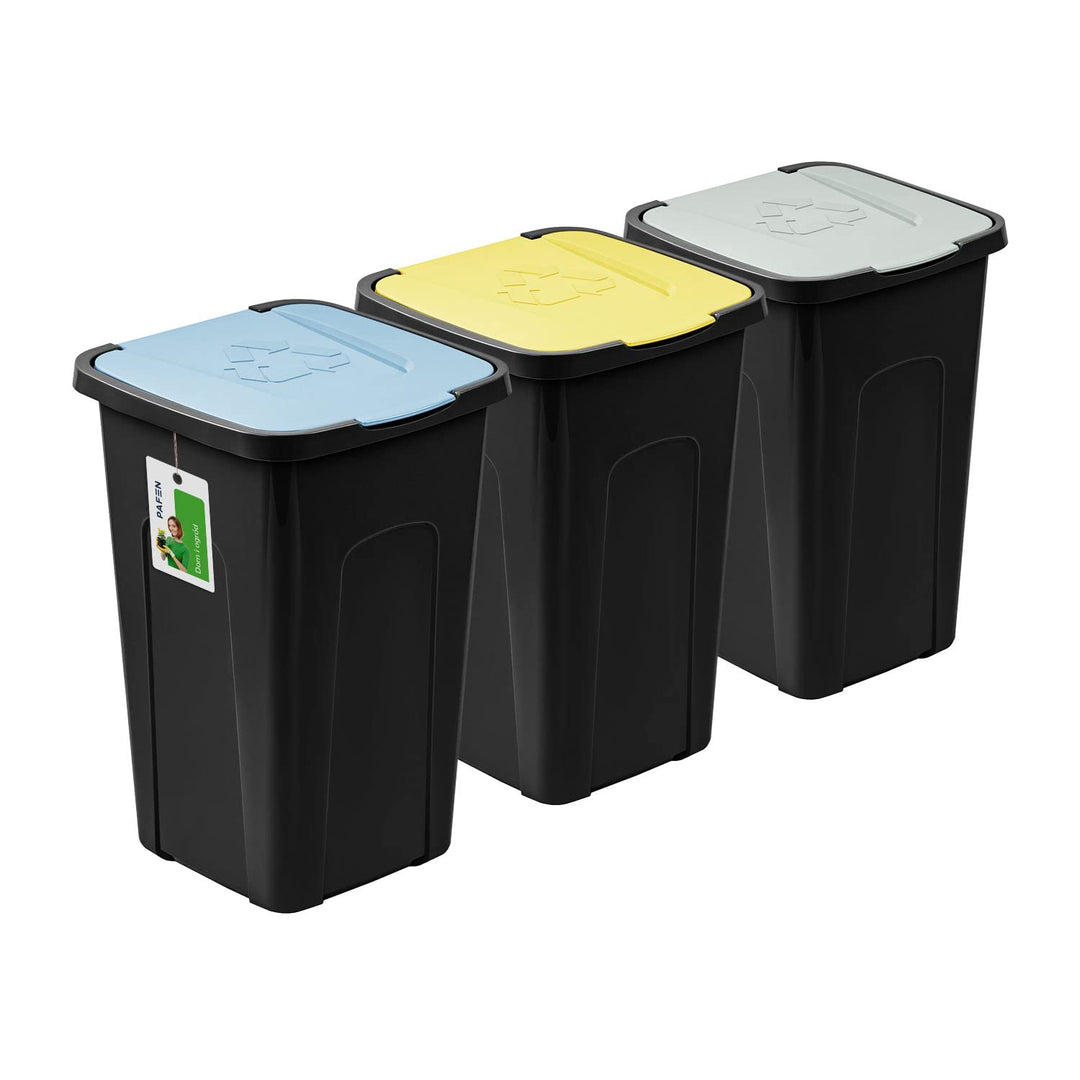 PAFEN Grosser Mülleimer 50l mit Deckel – 3er Set Abfallbehälter 550 x 365 x 370mm - Abfalleimer für