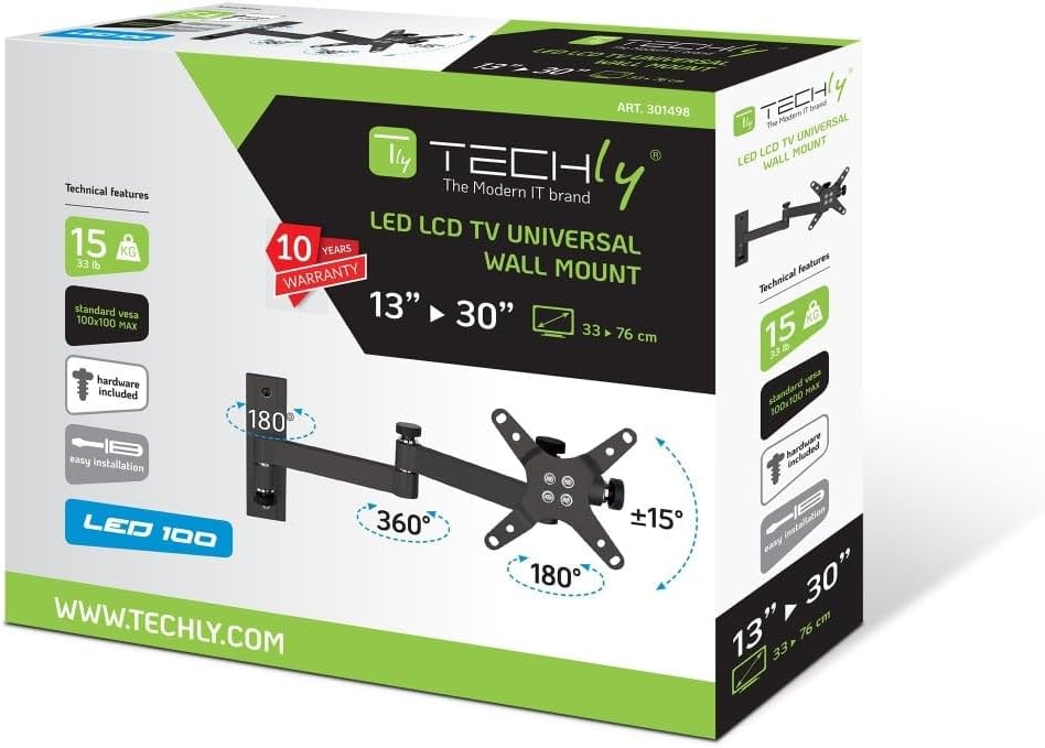Techly ICA-LCD-104BK Wandhalterung für LCD 33.02 cm (13 Zoll) - 76.2 cm (30 Zoll) neigbar 3 Gelenke,