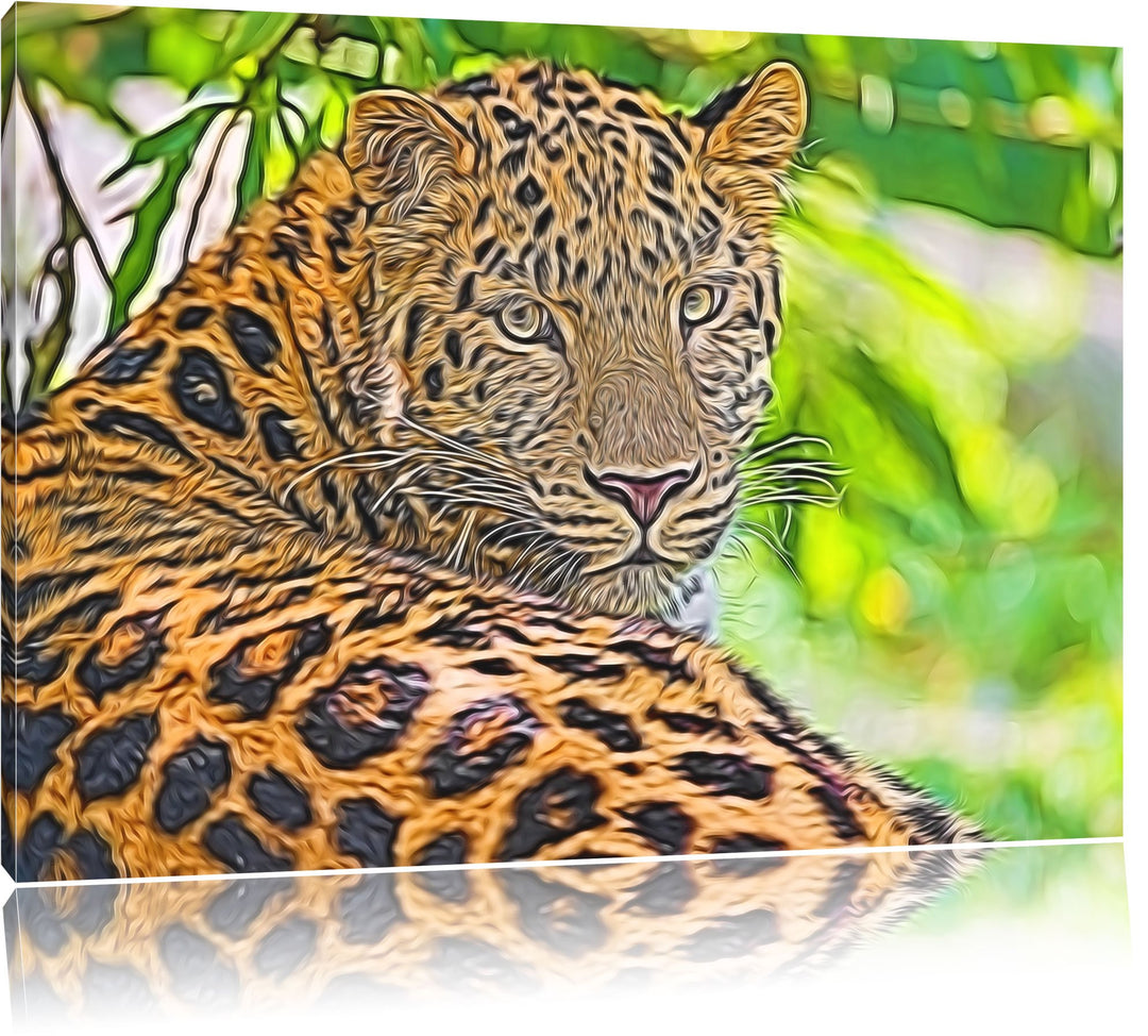 aufmerksamer Leopard im Schatten Deluxe Format: 100x70 cm auf Leinwand, XXL riesige Bilder fertig ge
