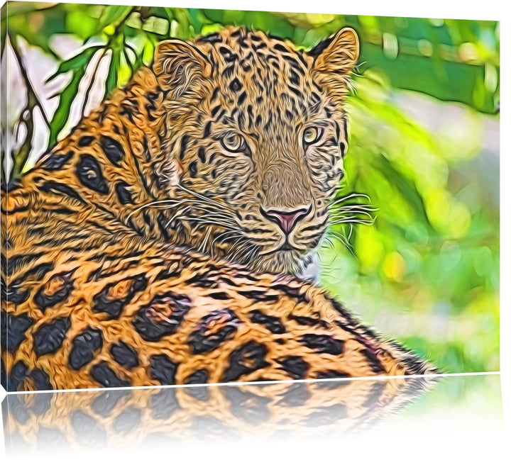 aufmerksamer Leopard im Schatten Deluxe Format: 100x70 cm auf Leinwand, XXL riesige Bilder fertig ge