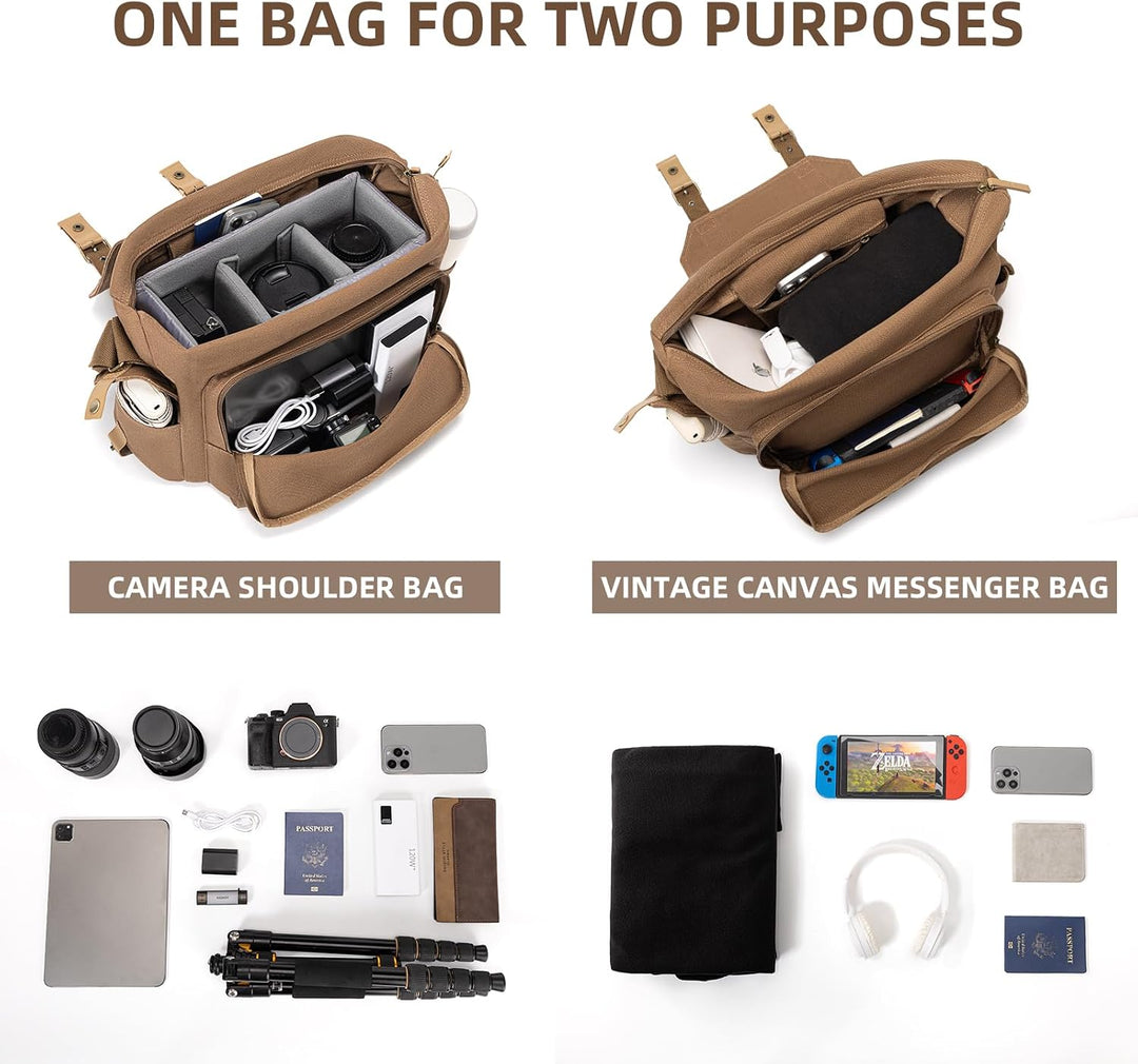CADeN Kameratasche, Foto Travel Compact Leinwand Vintage Schultertasche Kamera Bag mit Gepolsterter