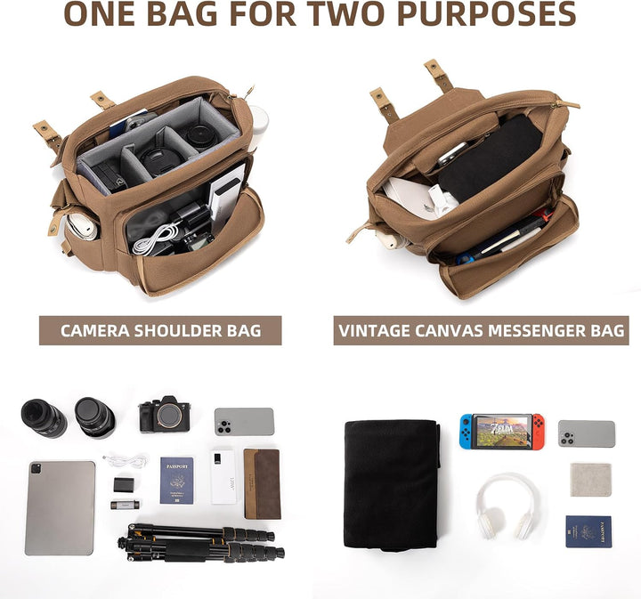 CADeN Kameratasche, Foto Travel Compact Leinwand Vintage Schultertasche Kamera Bag mit Gepolsterter
