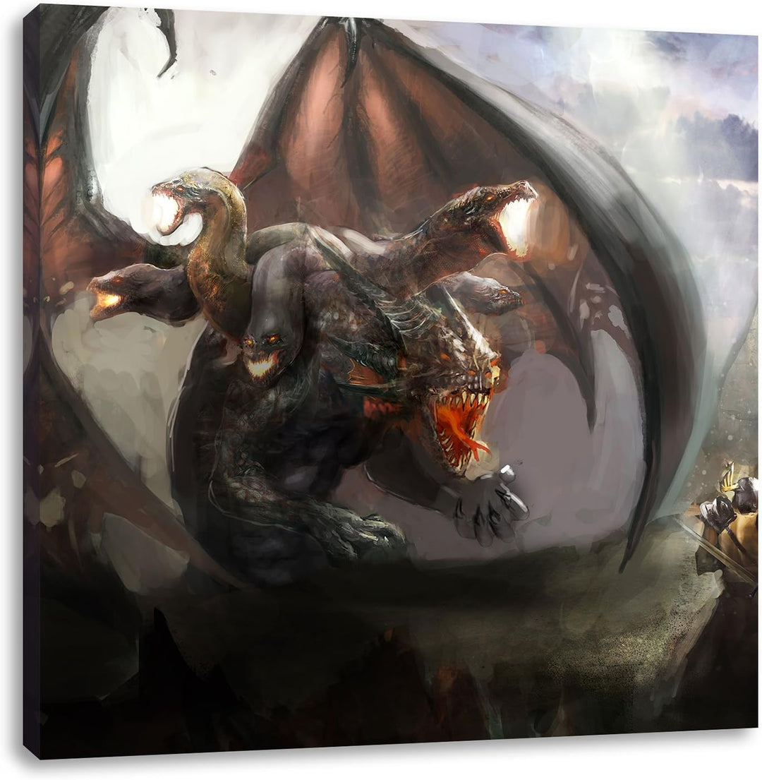 Pixxprint Drachen mit Schlangen als Leinwandbild Quadratisch/Grösse: 70x70 / Wandbild/Kunstdruck/fer