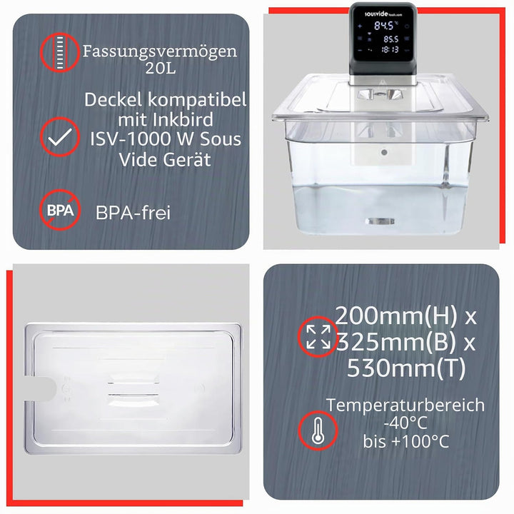 Sous Vide Tools Container aus Polycarbonat, 20 l, mit Deckel für den Sous-Vide-Stick von Anova, nich