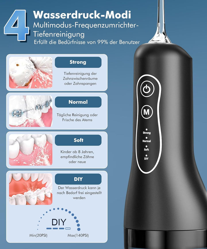 ETROBOT Munddusche Kabellos, 2024 Elektrisch Water Flosser, 5 Modi & 6 Düsen, 350ML(Vergrösserter) Z