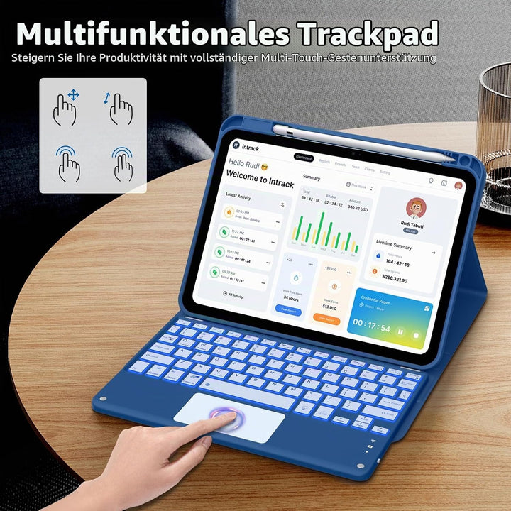 MoKo Touchpad Hülle mit Tastatur für iPad (A16) 11/10 Generation (11/10.9 Zoll) 2025/2022 mit Stifth