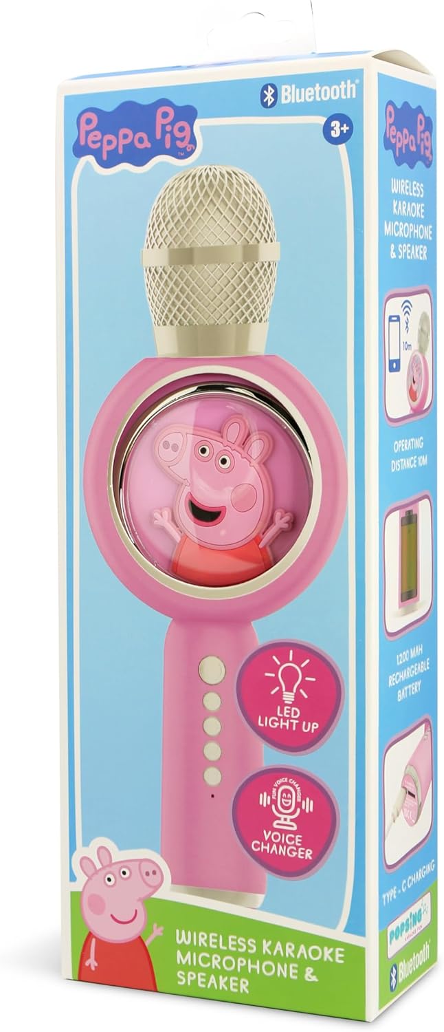 OTL Technologies Karaoke-Mikrofon mit kabellosem Lautsprecher Peppa Pig mit LED-Licht, POPSING Farbe