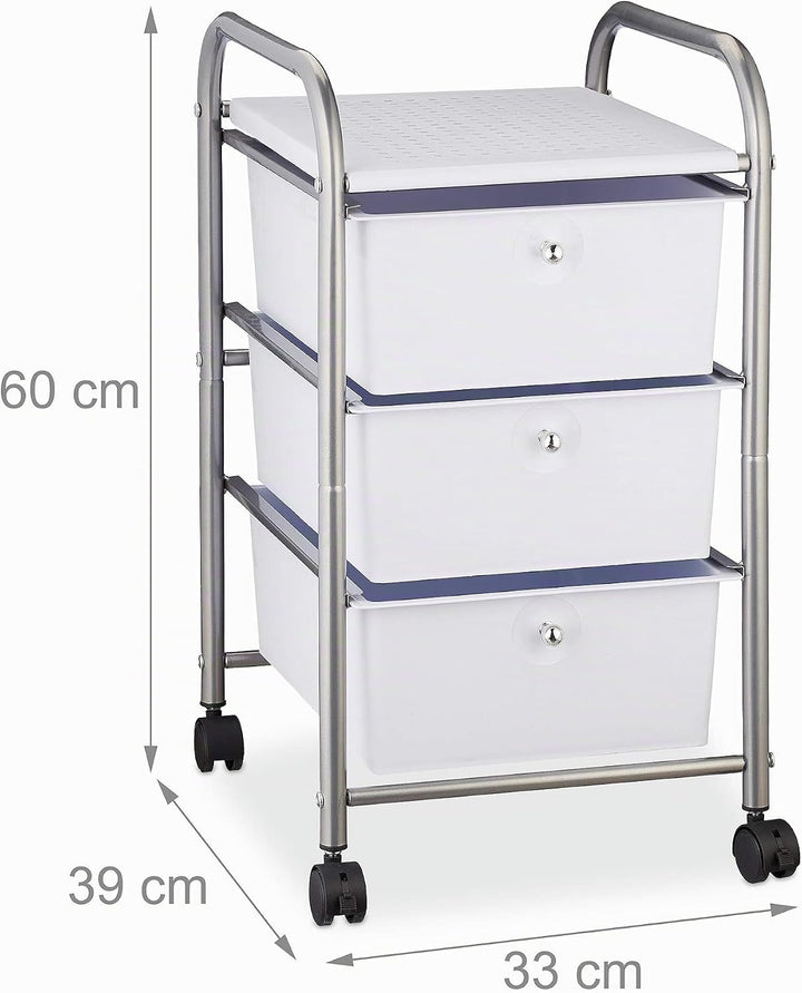 Relaxdays Badrollwagen, 3 Schubladen, Metall &amp; Kunststoff, Rollcontainer Bad, Kosmetik, HxBxT: 60 x