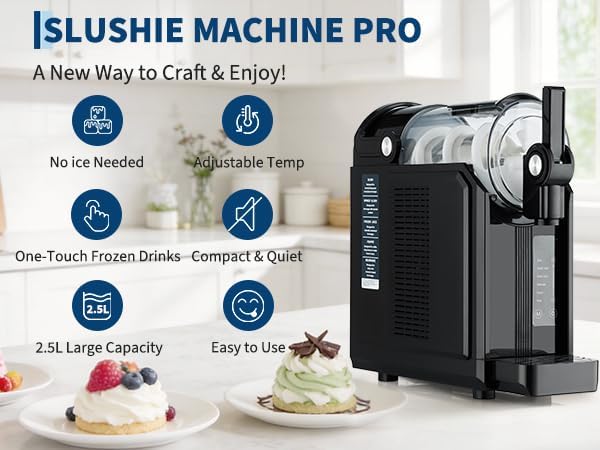 Slush Maschine für Zuhause 2,5L, 5-in-1 Eismaschine für Slushies, Cocktails, Milchshakes, Frappé &amp; F