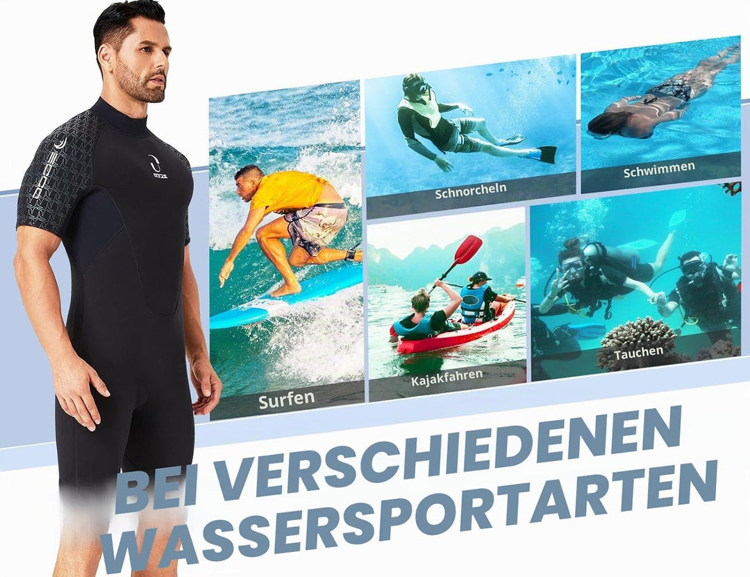 Neoprenanzug Damen Rückenreissverschluss Kurze Neoprenanzug Herren 3mm Neopren Kurzarm Neoprenanzug