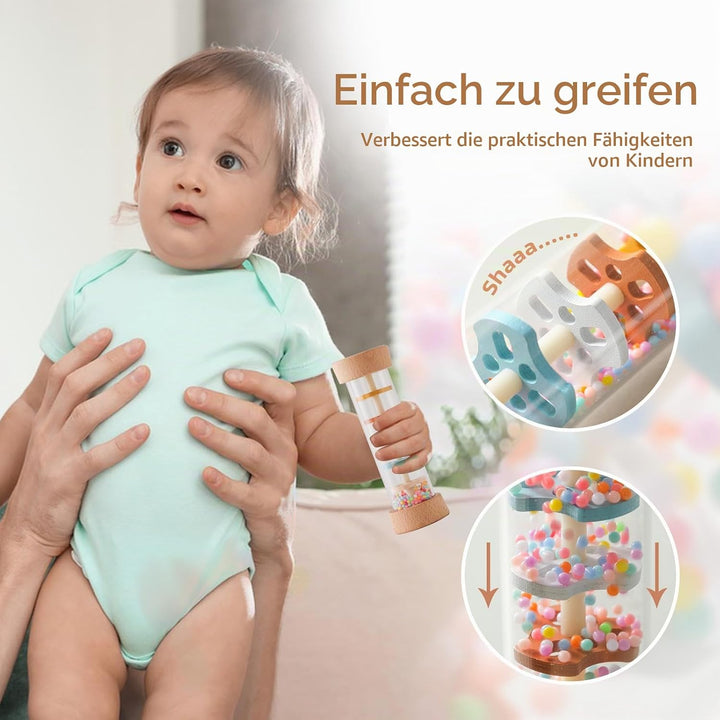 Baby Rassel Set 0 3 6 9 Monate - 3 Stück Baby Rassel Beissring Set mit Gehäkelte Babyrassel und Holz