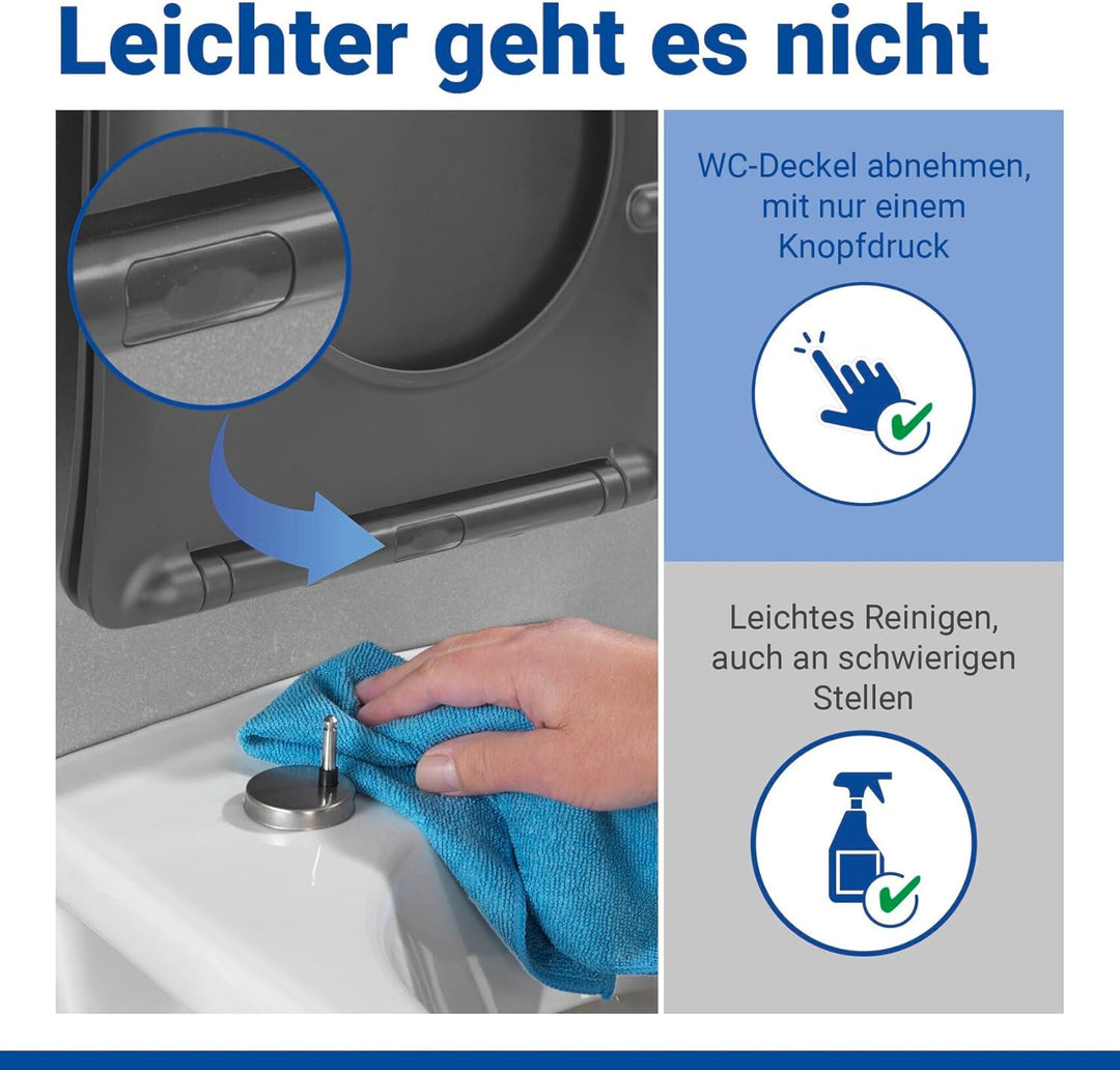 WENKO WC Sitz in D Form mit Absenkautomatik, ultraflach, belastbar bis 175 kg, abnehmbarer Toiletten